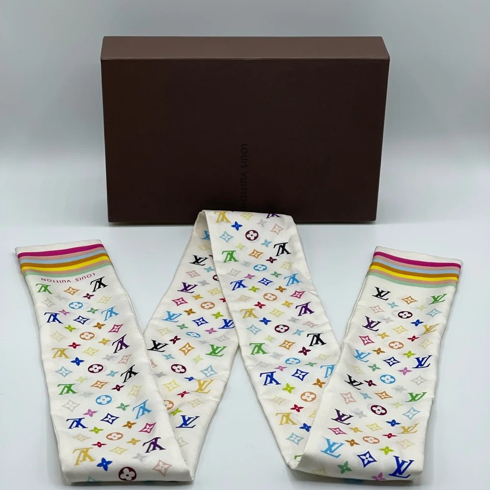 Louis Vuitton x Takashi Murakami Multicolor Y2K Bandeau Neckerchief Scarf Wrap - Picture 1 of 13